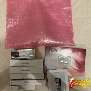 Glossier set-boybrow+brow flick+lash slick+solarpaint(2)+cloudpaint+samples+bag